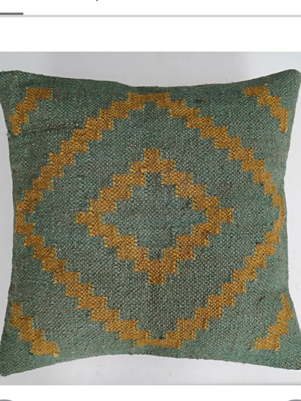 Decorative Indian Vintage Jute Kilim Throw Pillow Cover SQUARE 18x18” GREEN GOLD